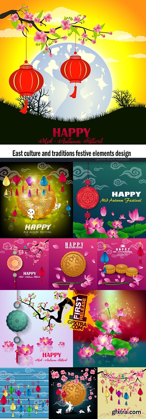 East culture and traditions festive elements design