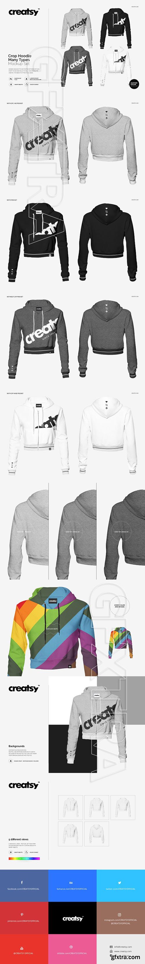 CM - Crop Hoodie Many Types Mockup Set 1349949