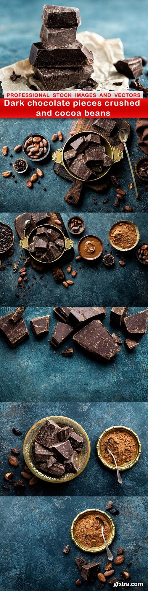 Dark chocolate pieces crushed and cocoa beans - 6 UHQ JPEG