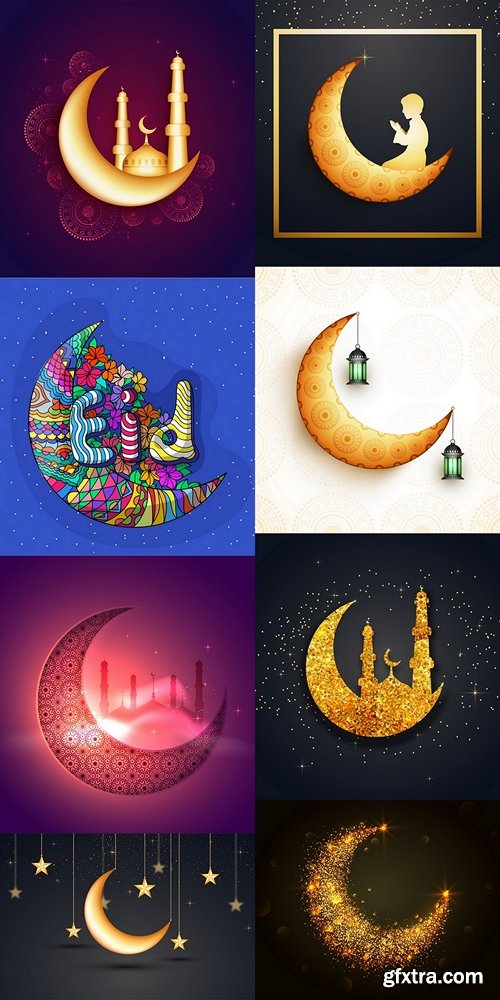 Ramadan background with glittering moon Premium Vector