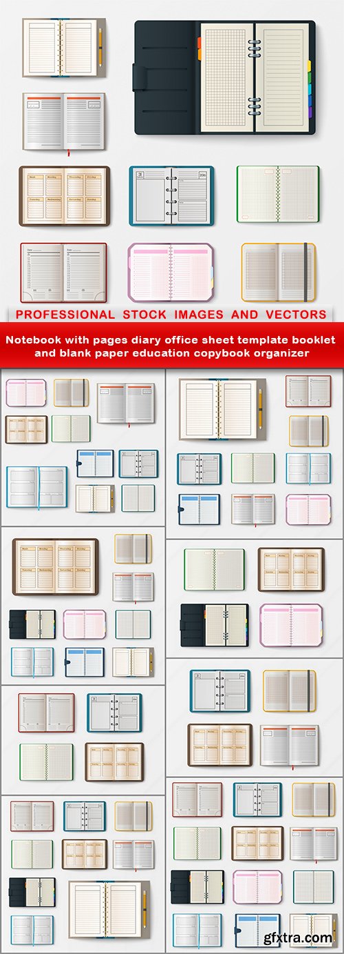 Notebook with pages diary office sheet template booklet and blank paper education copybook organizer - 9 EPS