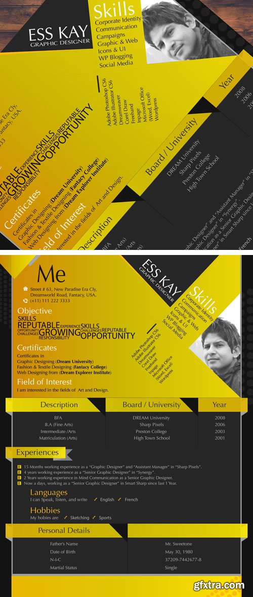 Modern Resume Template Design For Graphic Designers in Vector