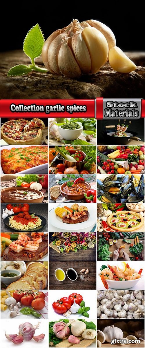 Collection garlic smell seasoning spices grain root vegetables dishes with garlic spicy food 25 HQ Jpeg