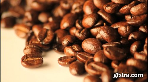 Bright rotating coffee beans