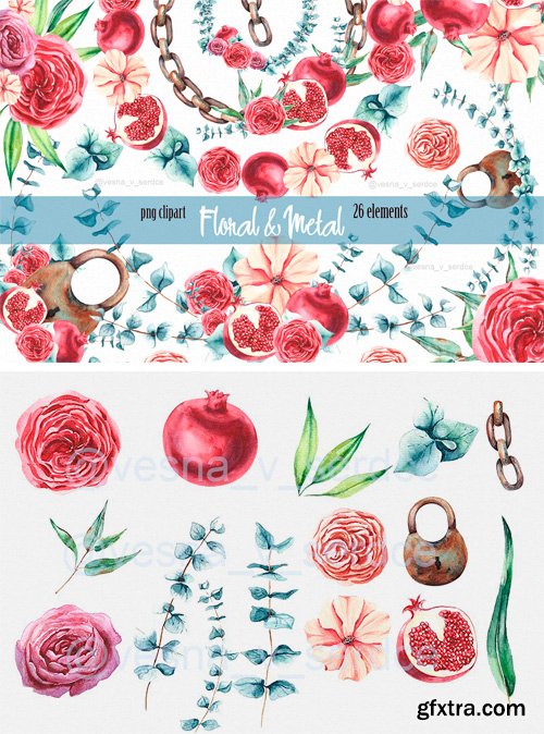 CM 1340653 - Burgundy Flower & Metal Clipart