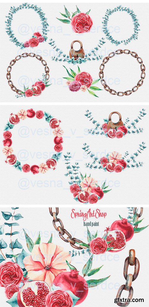 CM 1340653 - Burgundy Flower & Metal Clipart