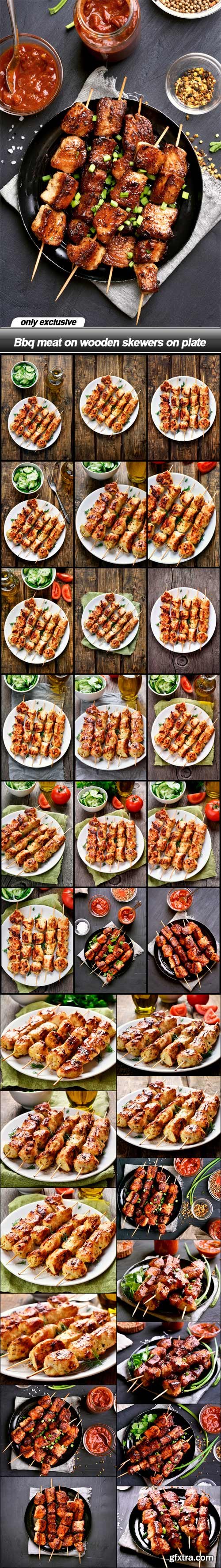 Bbq meat on wooden skewers on plate - 32 UHQ JPEG