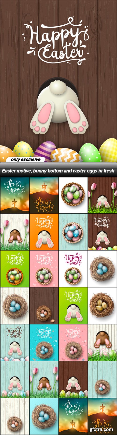 Easter motive, bunny bottom and easter eggs in fresh - 26 EPS