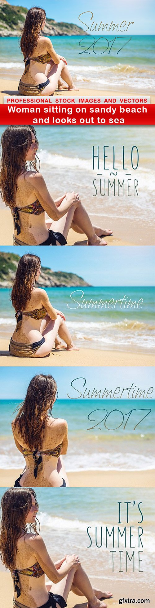 Woman sitting on sandy beach and looks out to sea - 5 UHQ JPEG