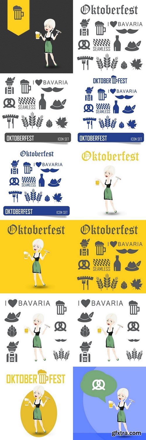 Octoberfest icon set. German festival food and beer symbols