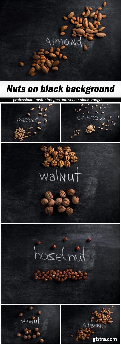 Nuts on black background - 6 UHQ JPEG