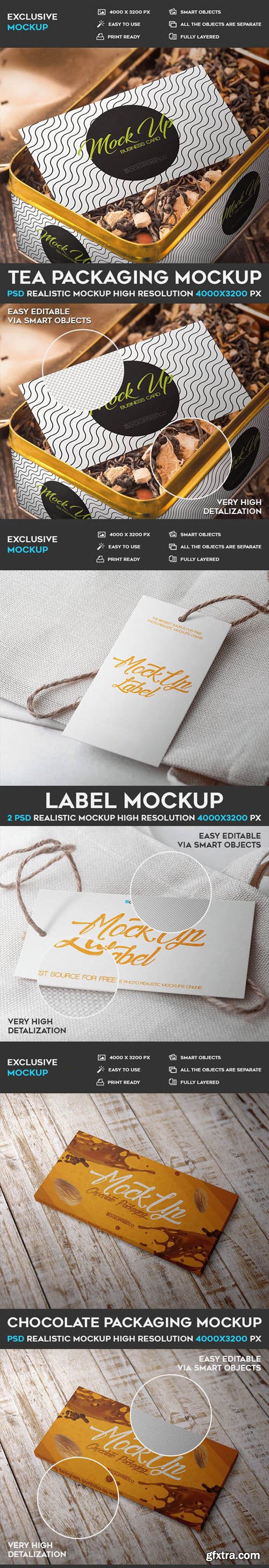 Tea & Chocolate Packaging + Label PSD Mockup Templates