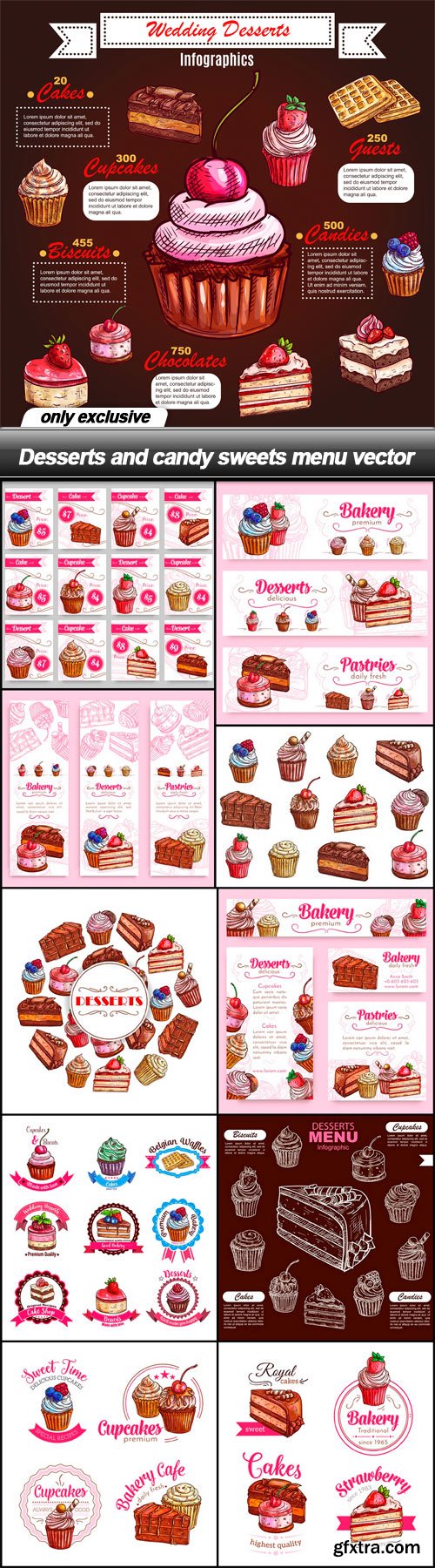 Desserts and candy sweets menu vector - 11 EPS