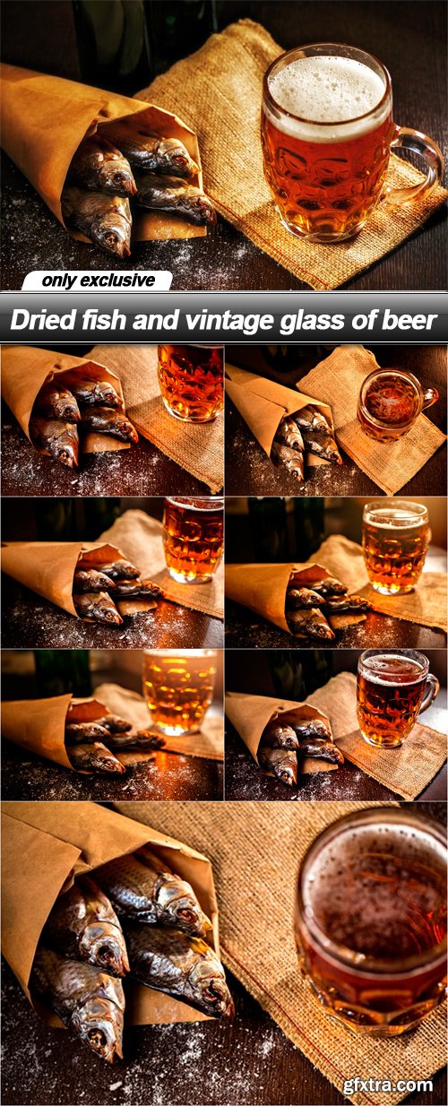 Dried fish and vintage glass of beer - 8 UHQ JPEG