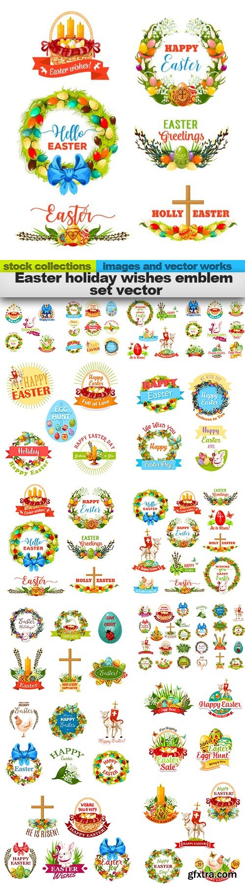 Easter holiday wishes emblem set vector, 15 x EPS