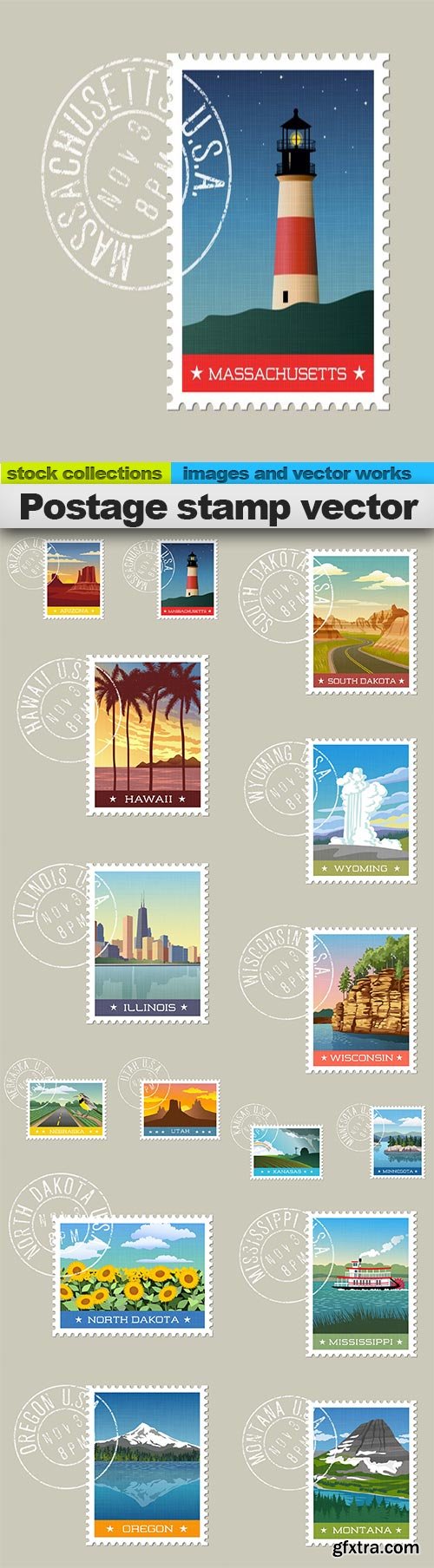 Postage stamp vector, 15 x EPS