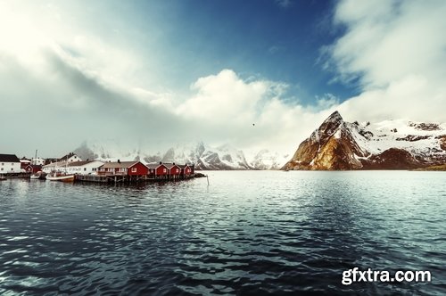 Collection mountain rock nature landscape norway bay wooden house sunset sea ocean 25 HQ Jpeg