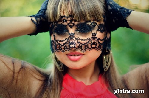 Collection of a woman girl in a veil mask mysterious face makeup lips 25 HQ Jpeg