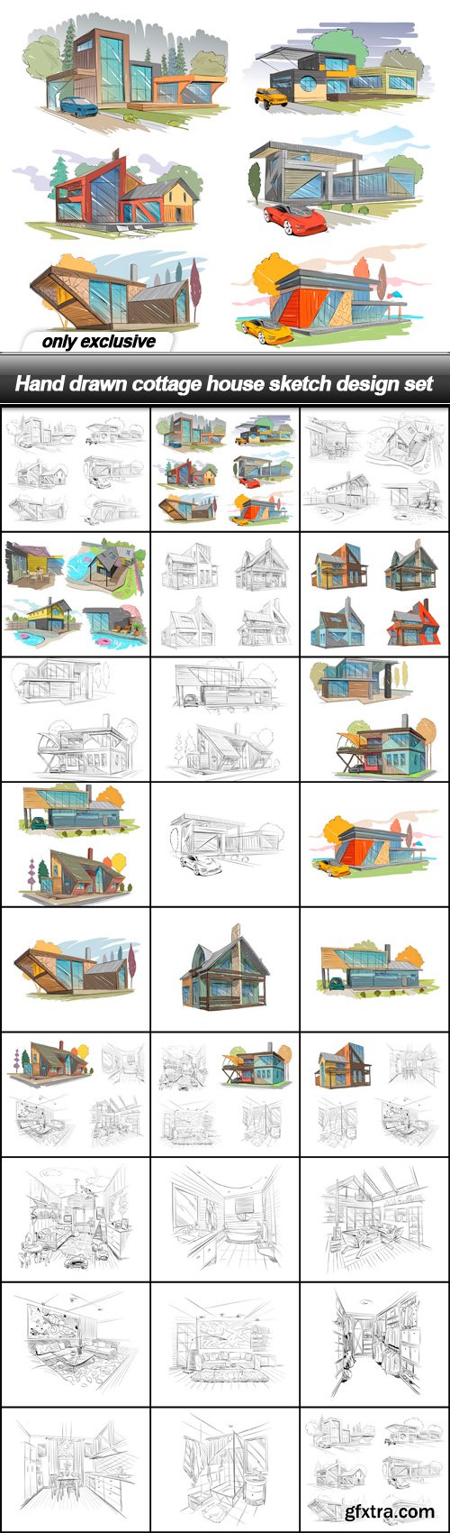 Hand drawn cottage house sketch design set - 26 EPS