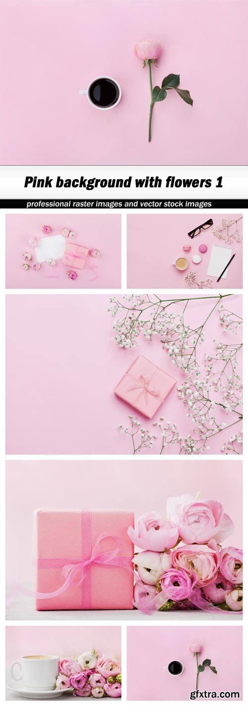 Pink background with flowers 1 - 6 UHQ JPEG