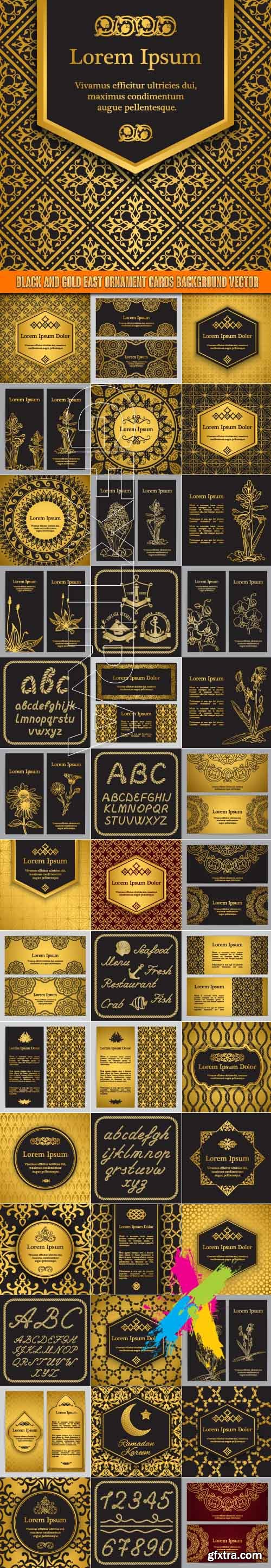 Black and gold east ornament cards background vector