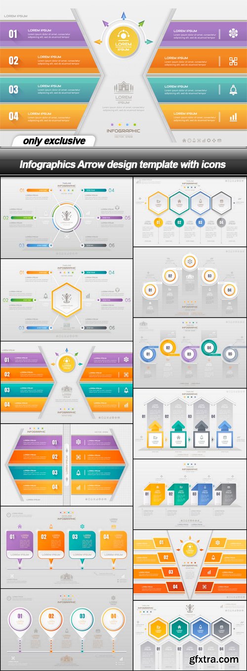 Infographics Arrow design template with icons - 13 EPS