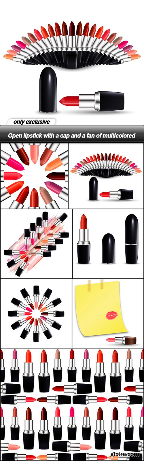Open lipstick with a cap and a fan of multicolored - 7 EPS