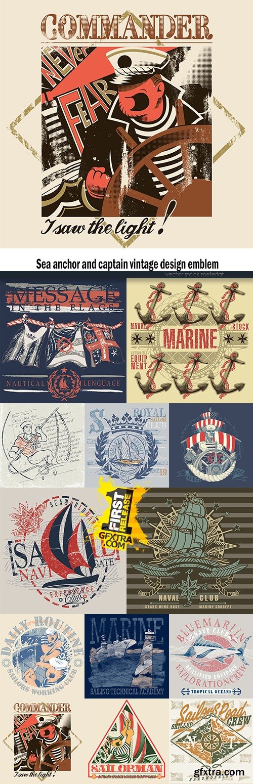 Sea anchor and captain vintage design emblem