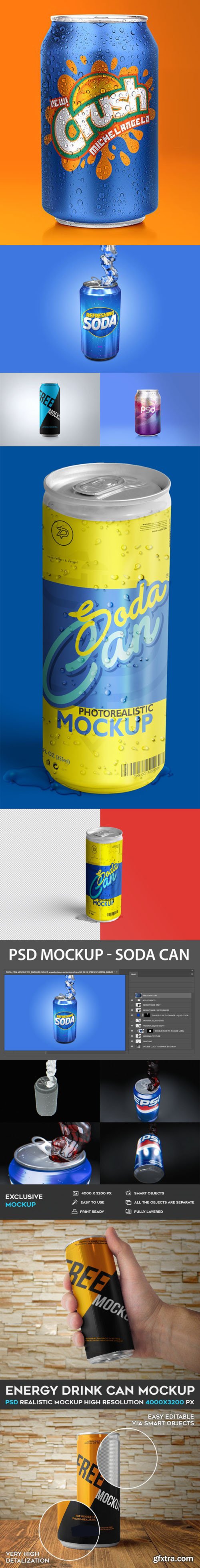 Refreshing Soda Aluminium Can PSD Mockups