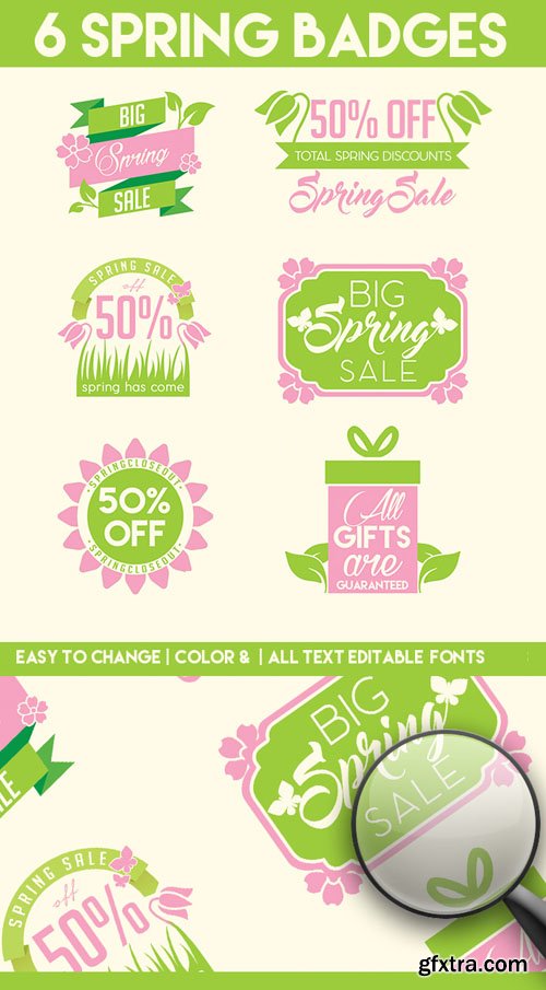 6 Spring Badges PSD Templates