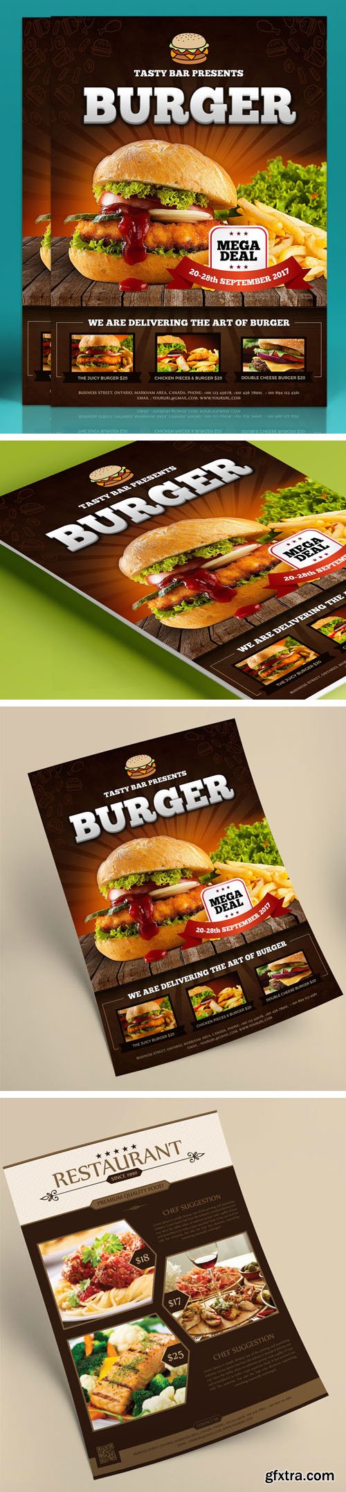 3 Premium Restaurant Flyer PSD Mockups