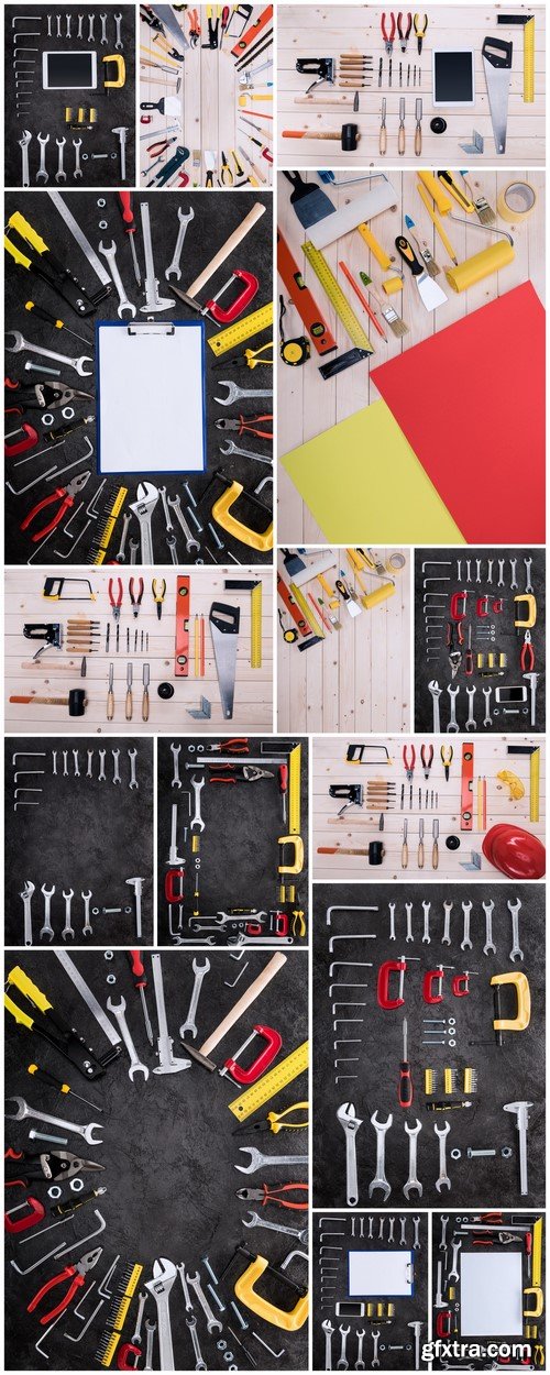 Top view of various construction tools 15X JPEG