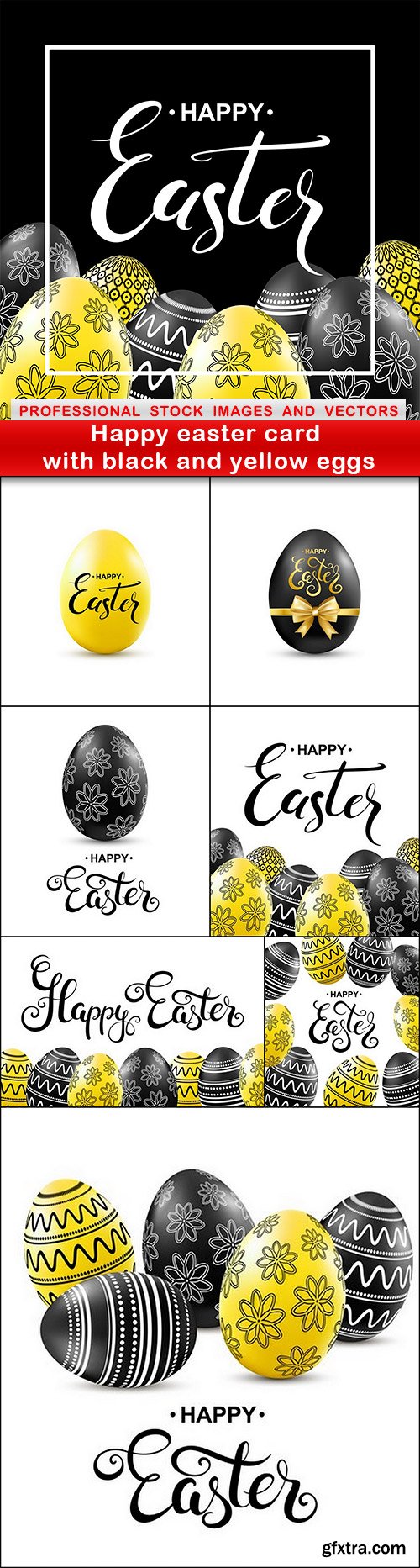 Happy easter card with black and yellow eggs - 8 EPS