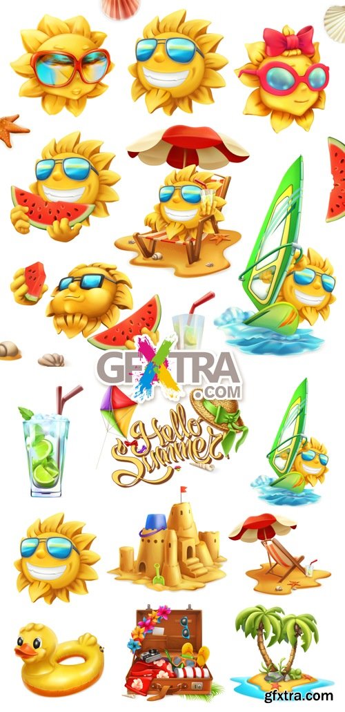 3D Summer Icons Vector