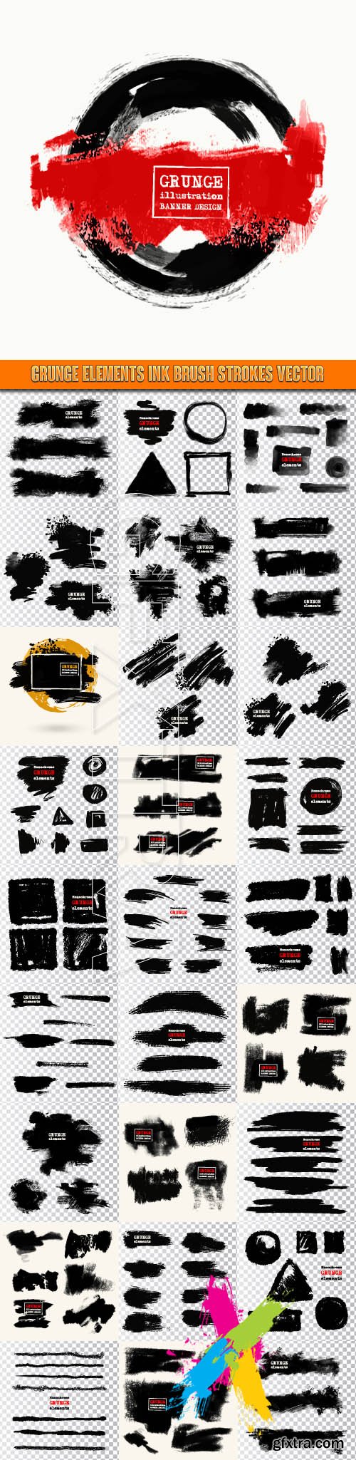 Grunge elements ink brush strokes vector