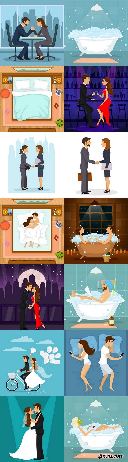 Just married happy couple bride and groom hugging each other vector illustration