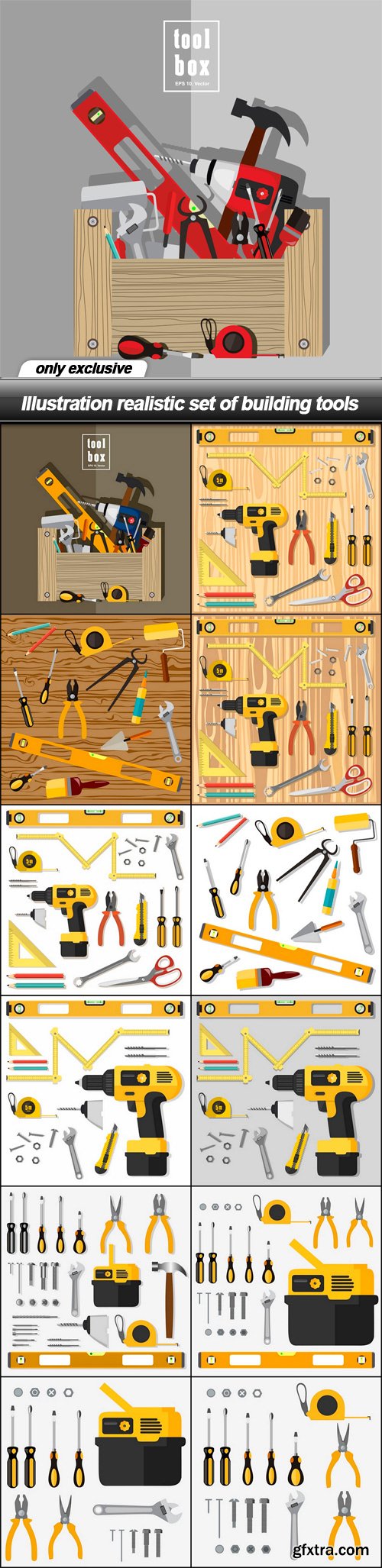 Illustration realistic set of building tools - 13 EPS