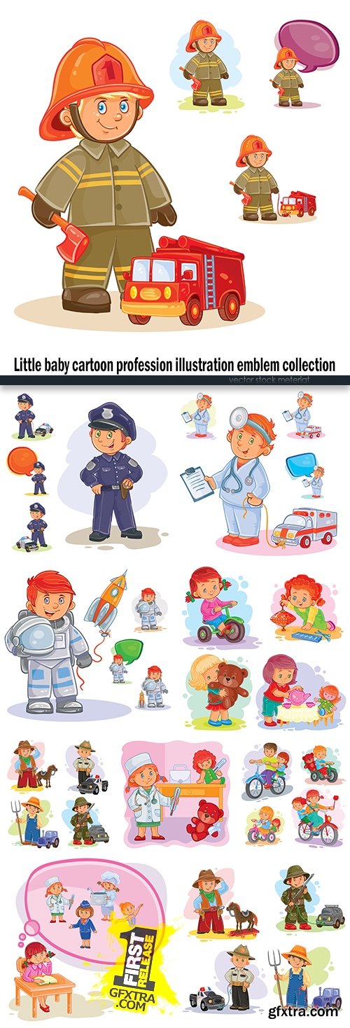 Little baby cartoon profession illustration emblem collection