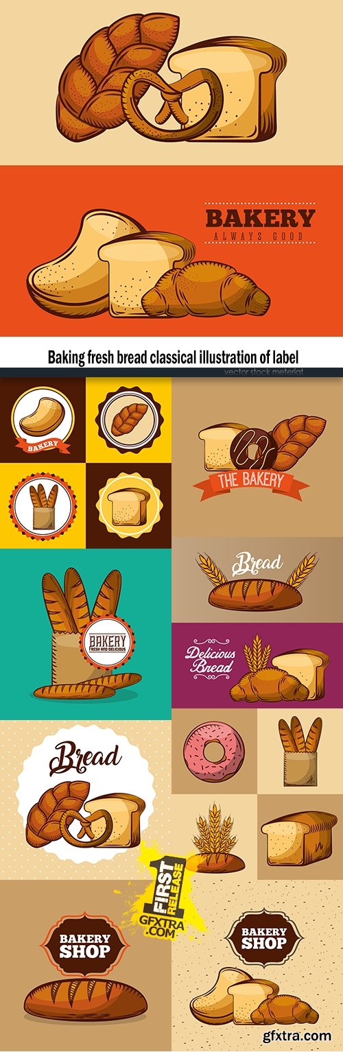 Baking fresh bread classical illustration of label