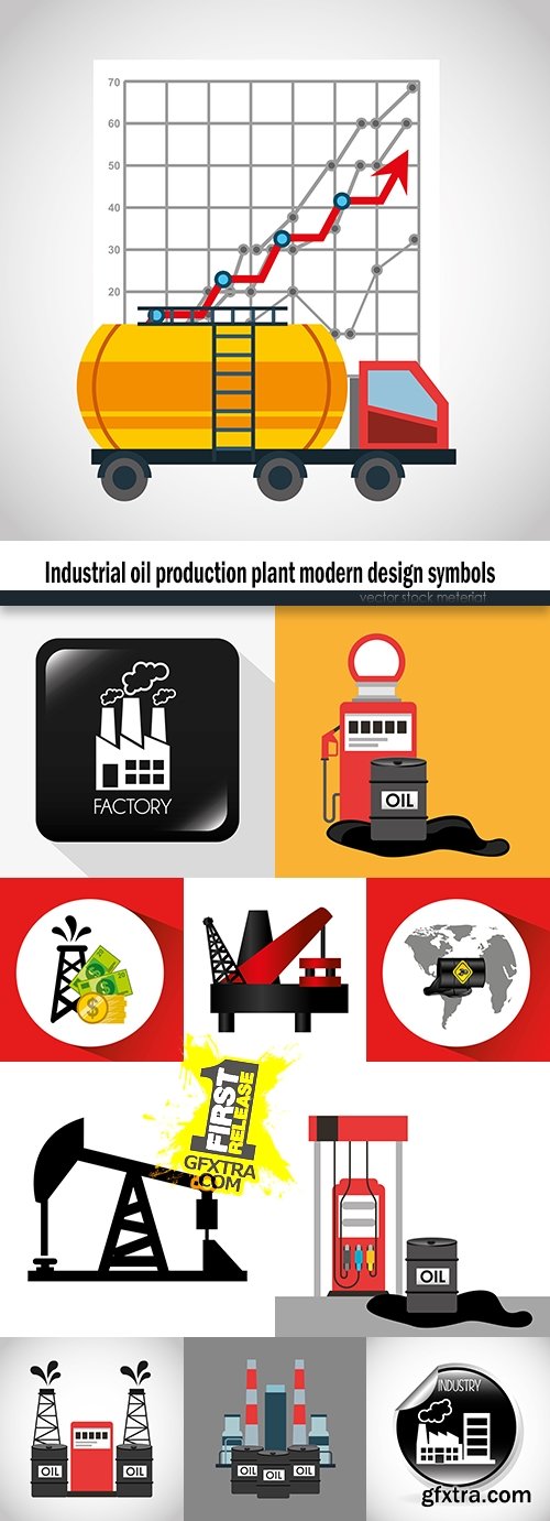 Industrial oil production plant modern design symbols