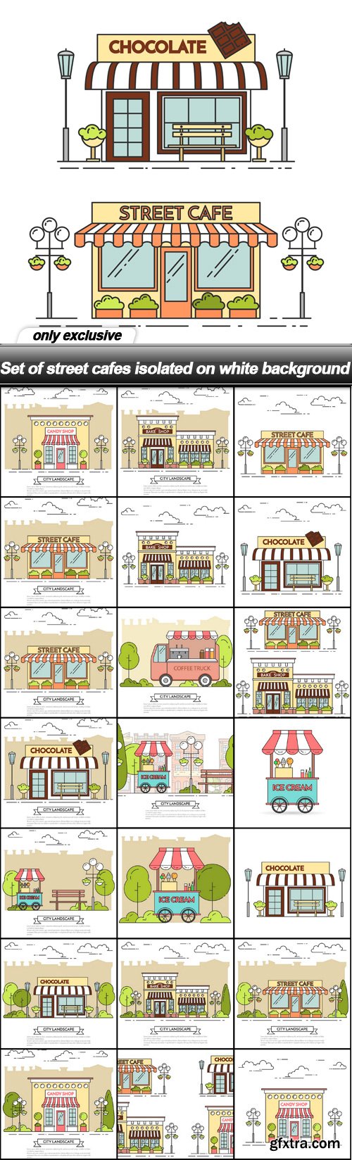 Set of street cafes isolated on white background - 22 EPS