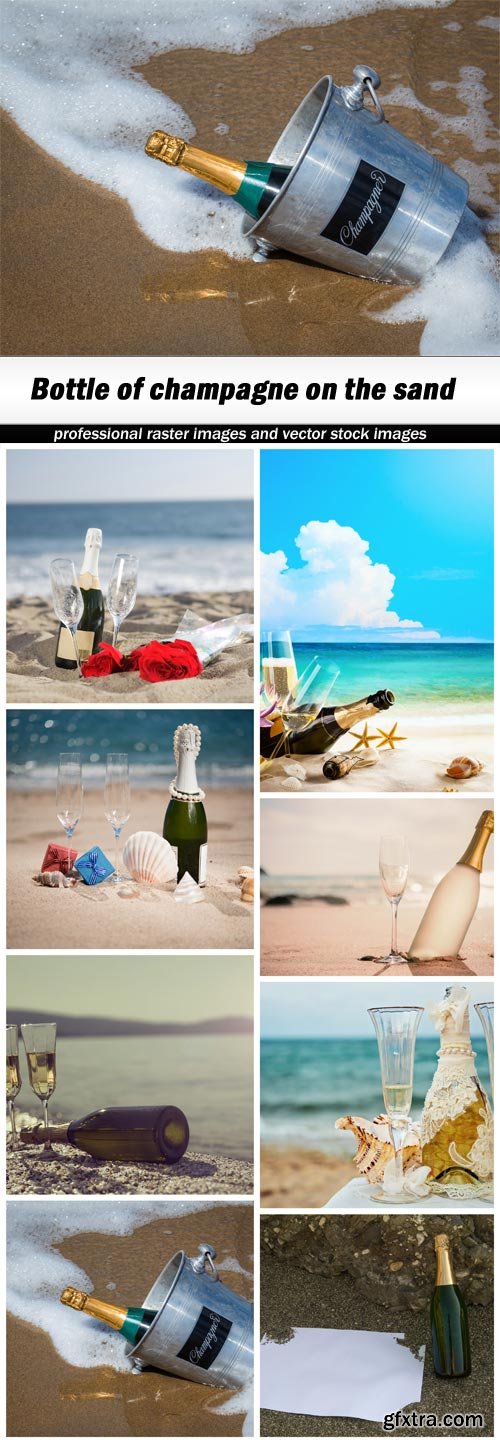 Bottle of champagne on the sand - 8 UHQ JPEG