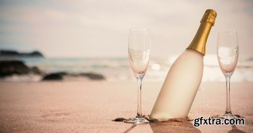 Bottle of champagne on the sand - 8 UHQ JPEG