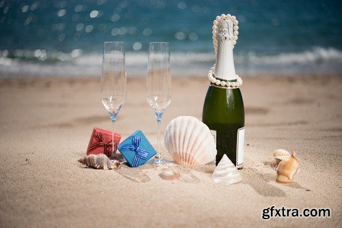 Bottle of champagne on the sand - 8 UHQ JPEG