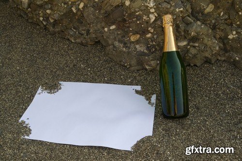 Bottle of champagne on the sand - 8 UHQ JPEG