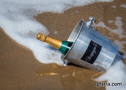 Bottle of champagne on the sand - 8 UHQ JPEG