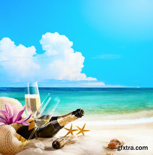 Bottle of champagne on the sand - 8 UHQ JPEG