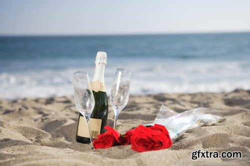 Bottle of champagne on the sand - 8 UHQ JPEG