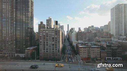 Aerial view of new york city skyline street traffic