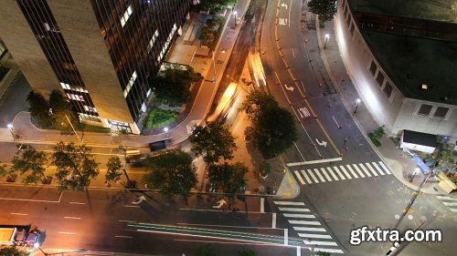 Nighttime road work aerial time lapse